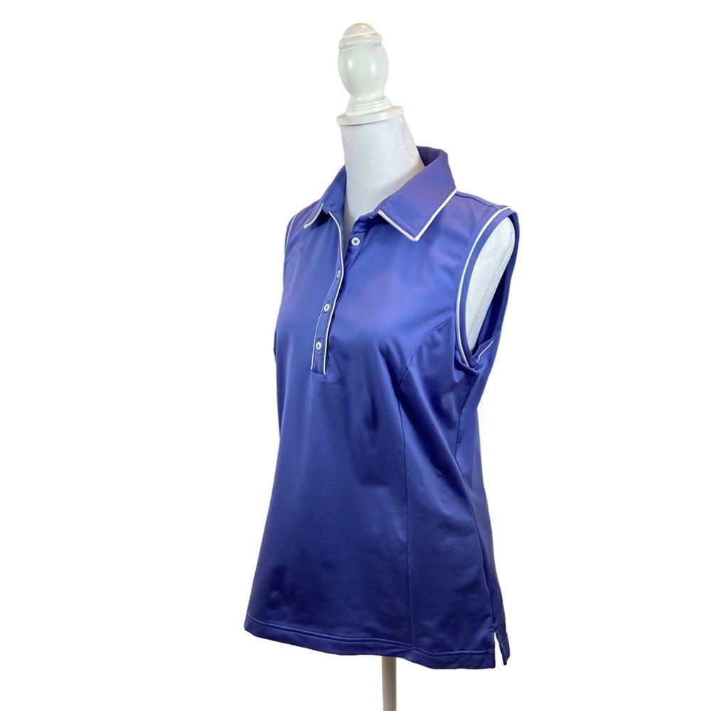 Ladies Adidas Golf Perrywinkle and White‎ Collared Sleeveless Golf Shirt Medium